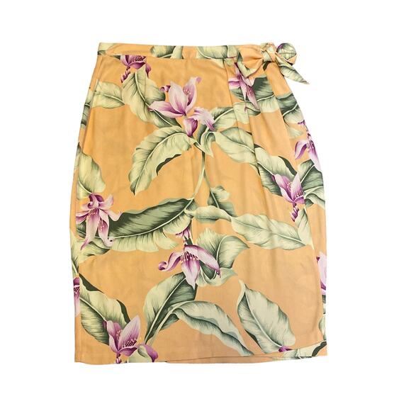 Tommy Bahama Dresses & Skirts - Tommy Bahama 100% Silk True Wrap Skirt Women Sz 8 Lilies Side Tie Tropical Aloha